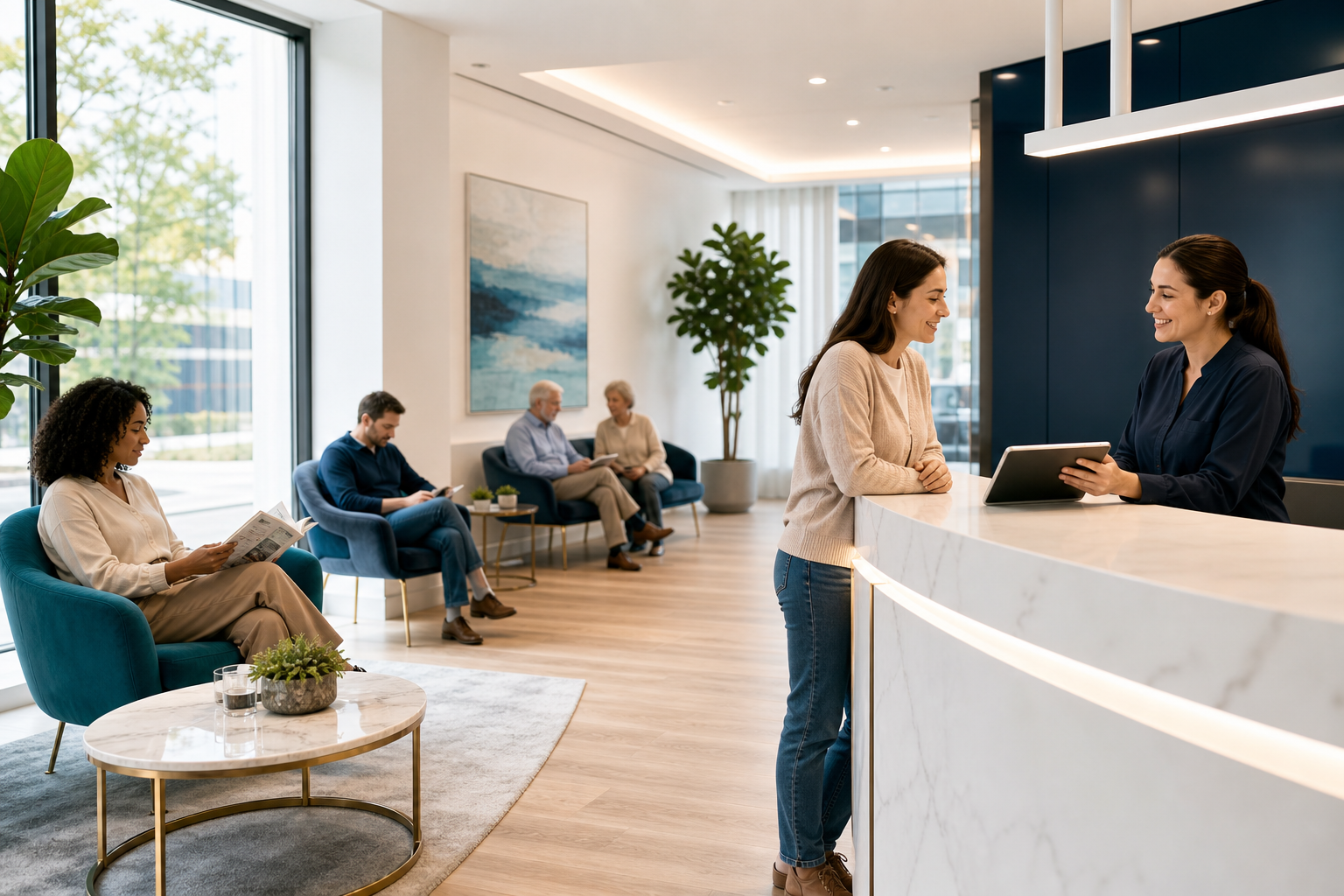Patienteninformation in einem modernen Praxis-Wartebereich