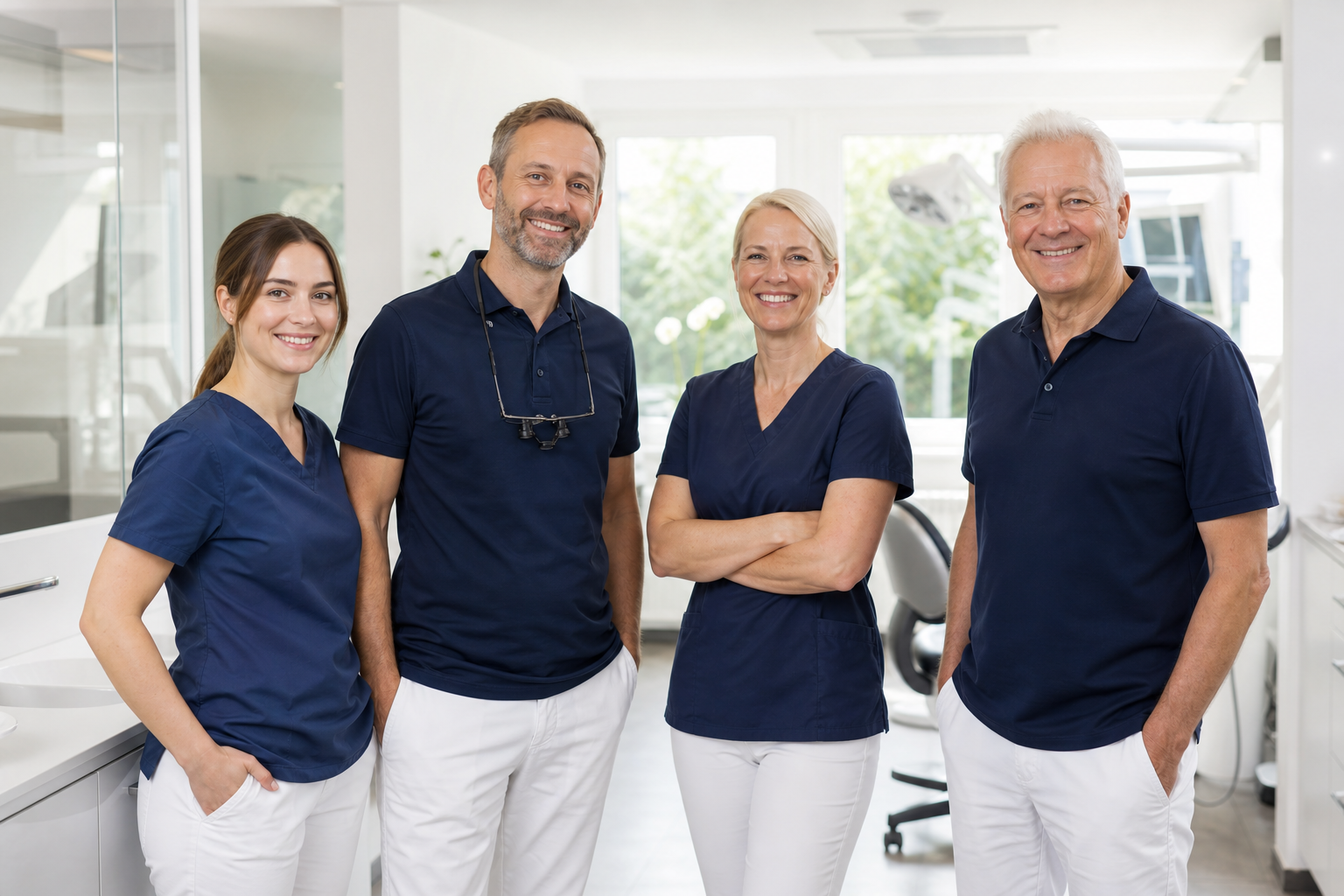 Zahnmedizinisches Team in einer hellen Praxis